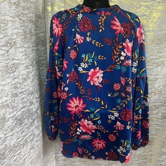 Vintage🧚‍♀️ LOFT Spring Floral Kaftan Casual Long Sleeve Blouse Size L - Picture 8 of 13
